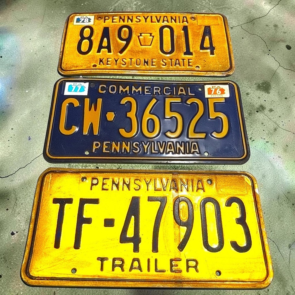 VTG Pennsylvania License Plates Lot 3 PA Keystone State Commercial Trailer 1970s